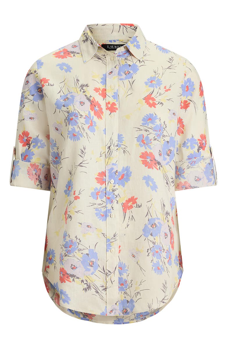 Lauren Ralph Lauren Karrie Relaxed Fit Floral Linen Button-Up Shirt, Alternate, color, Cream/ Multi