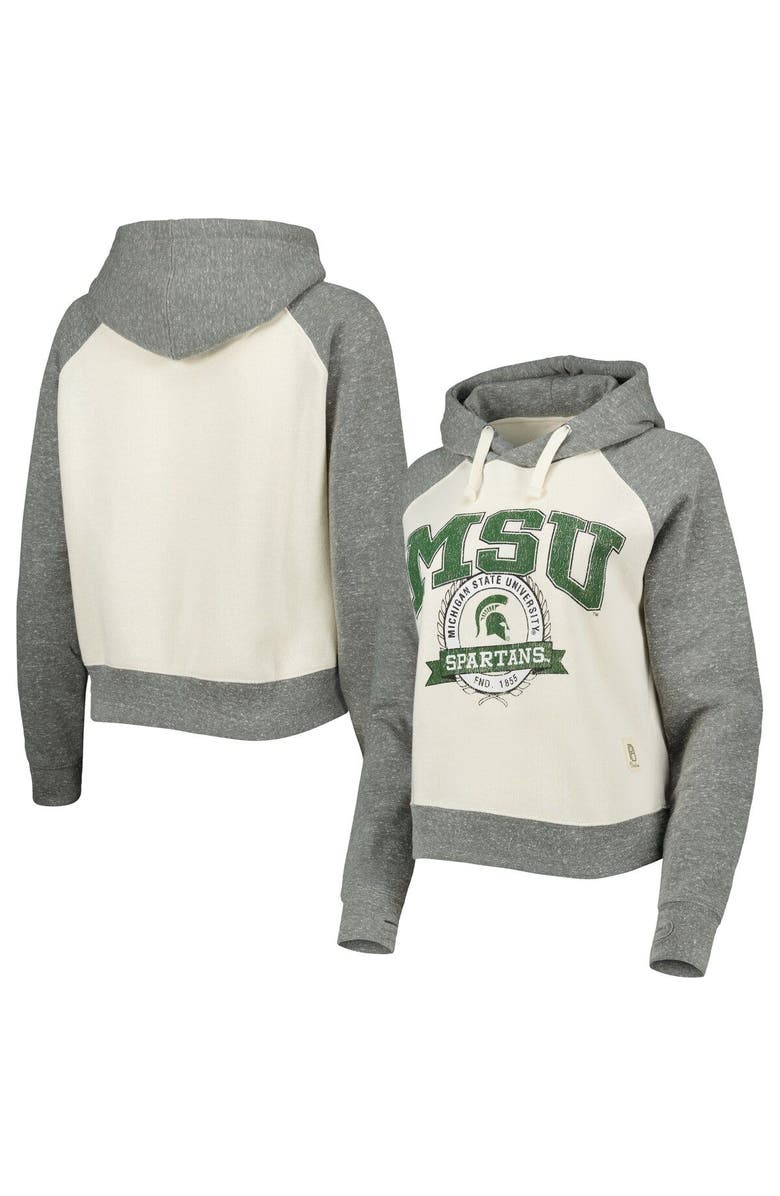 PRESSBOX Women's Pressbox Cream/Heather Gray Michigan State Spartans Cody Tri-Bend Raglan Pullover Hoodie, Main, color, White