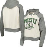 PRESSBOX Women's Pressbox Cream/Heather Gray Michigan State Spartans Cody Tri-Bend Raglan Pullover Hoodie