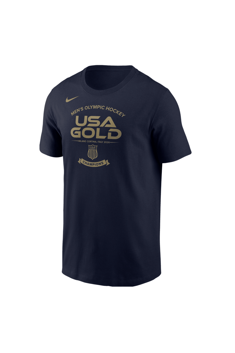 Men's Nike Navy Men's USA Hockey 2026 Winter Olympics Gold Medal Core T-Shirt, Main, color, Navy