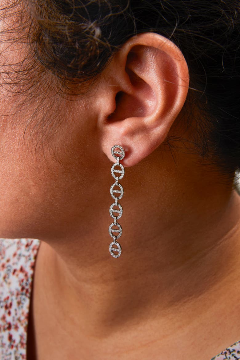 Sterling Silver 1.0 Cttw Diamond Oval Design Dangle Earrings, Alternate, color, Silver