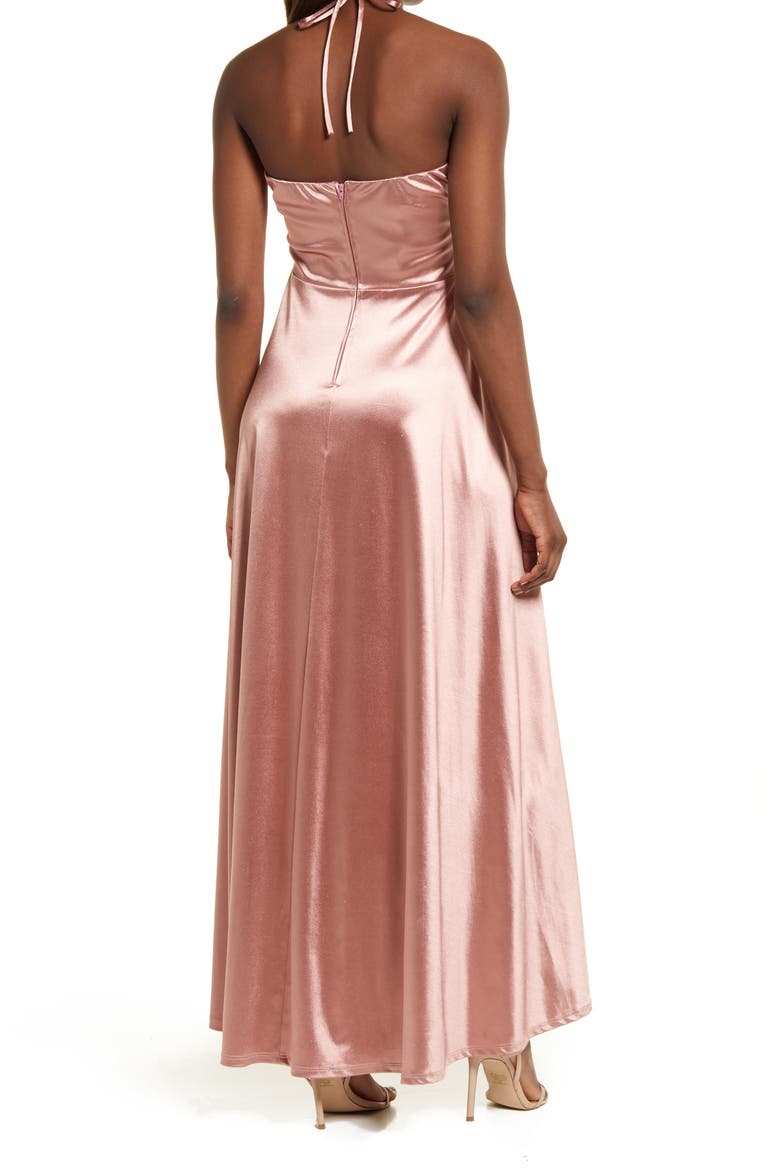 Halter Neck Keyhole Satin Gown, Alternate, color, DUSTY ROSE