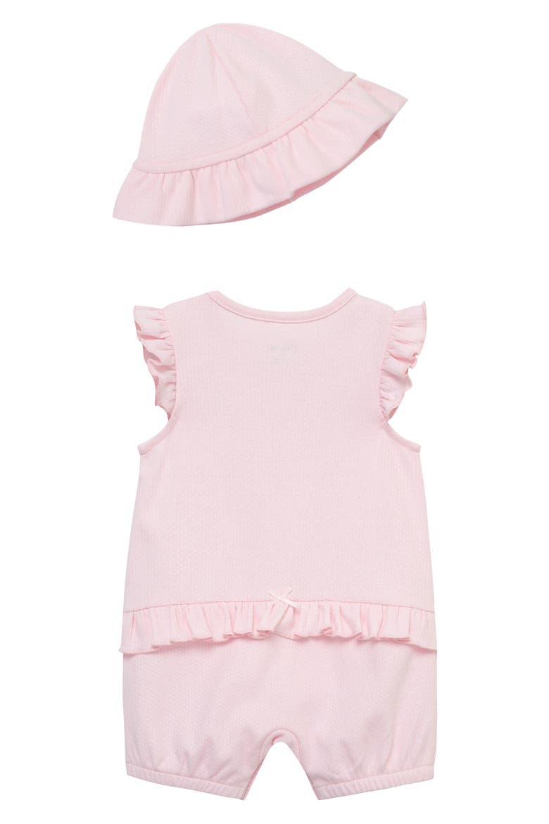 Rosebud Embroidered Cotton Romper & Hat Set, Alternate, color, PINK