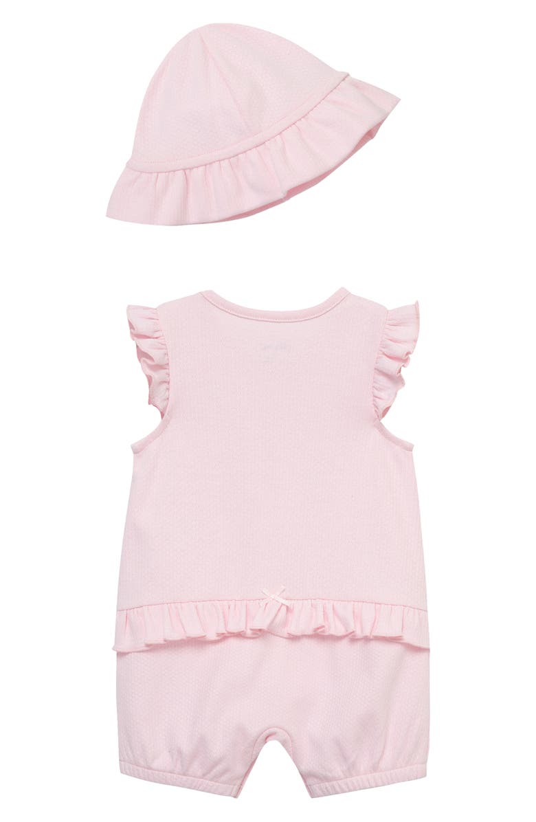 Little Me Rosebud Embroidered Cotton Romper & Hat Set, Alternate, color, Pink
