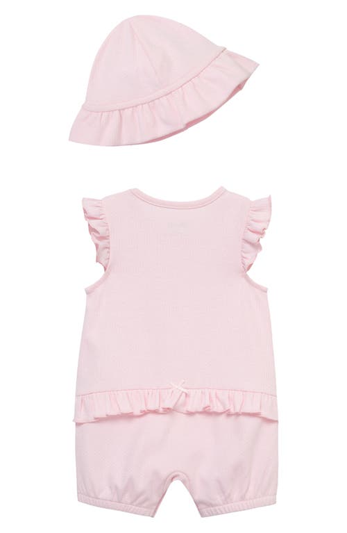Little Me Rosebud Embroidered Cotton Romper & Hat Set In Pink