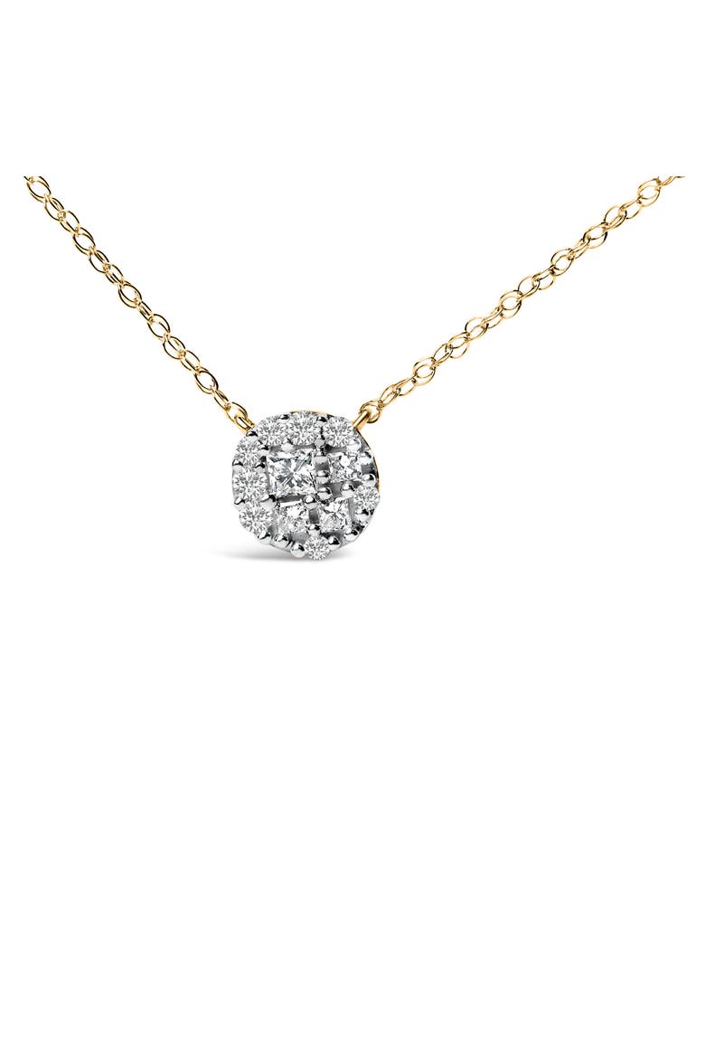 14K Yellow Gold Plated Sterling Silver 3/8 Cttw Diamond Cluster Pendant Necklace, Alternate, color, Yellow Gold over Silver