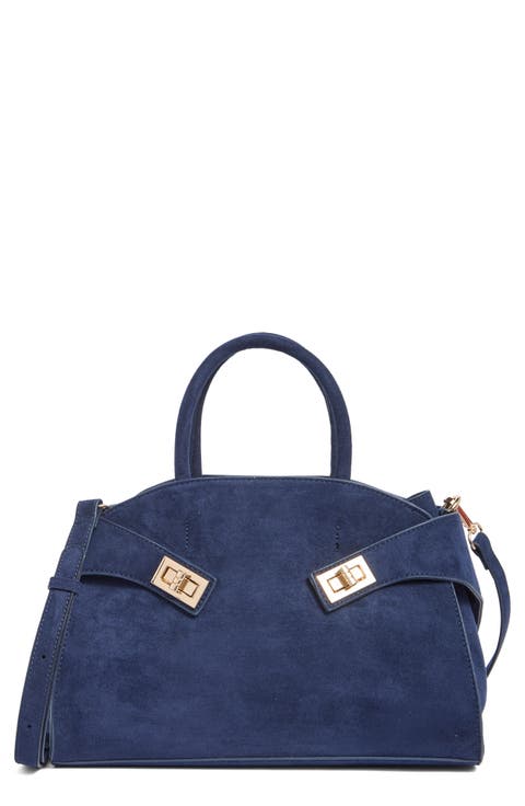 Faux Suede Double Buckle Satchel