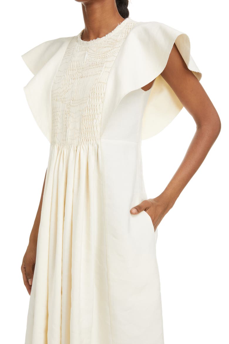 Smocked Wing Sleeve Linen & Silk A-Line Dress, Alternate, color, SEEDPEARL BEIGE