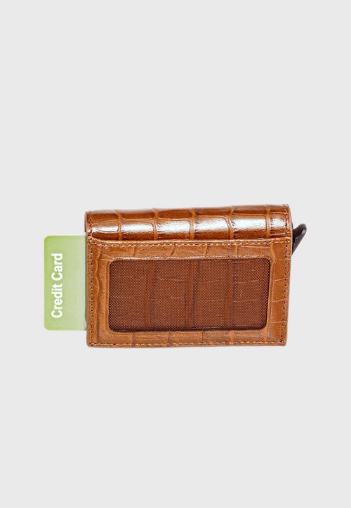 Furniq Uk Genuine Leather Crocodile Pattern Trifold Card Holder In Brown