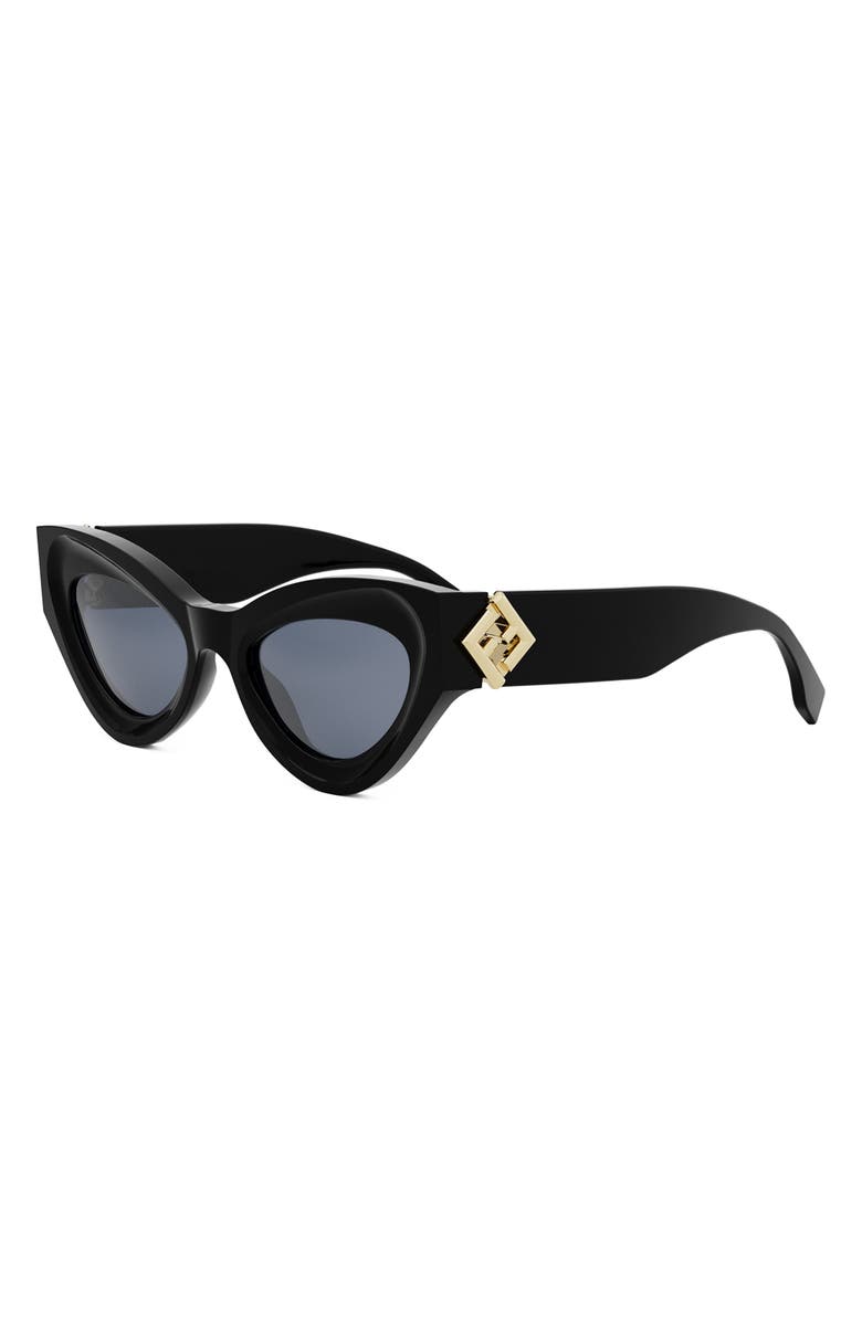 Fendi FF Diamonds 52mm Cat Eye Sunglasses, Alternate, color, Shiny Black / Blue