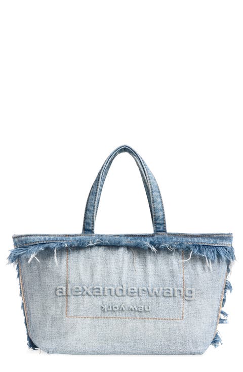 Small Punch Frayed Denim Tote