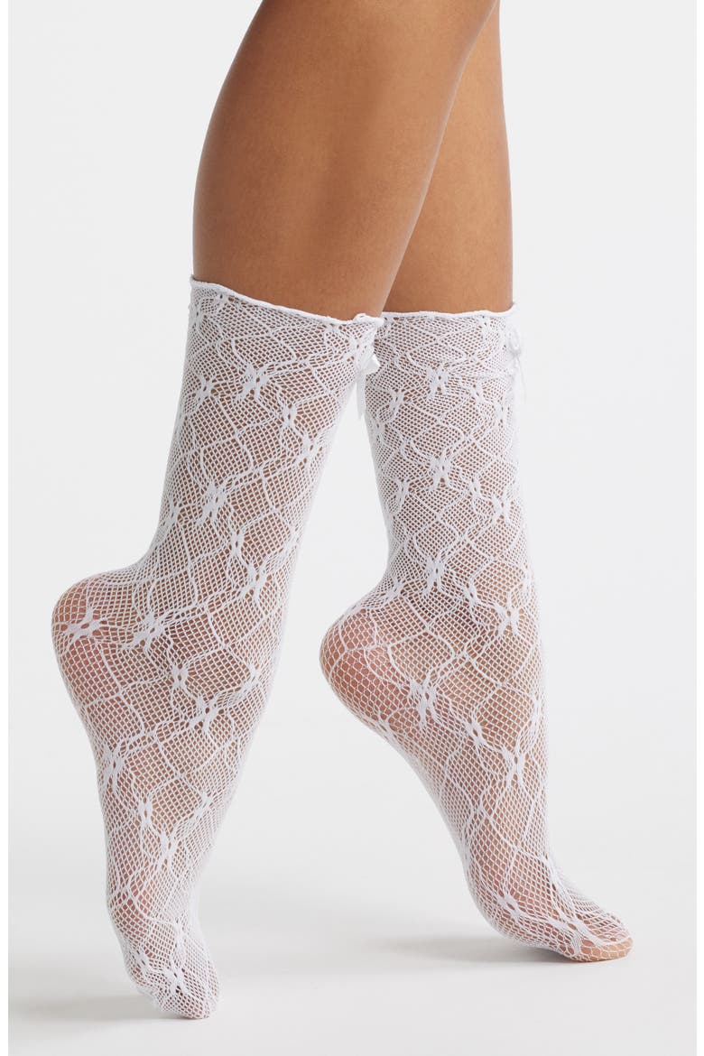Love Lace Bow Socks, Main, color, WHITE
