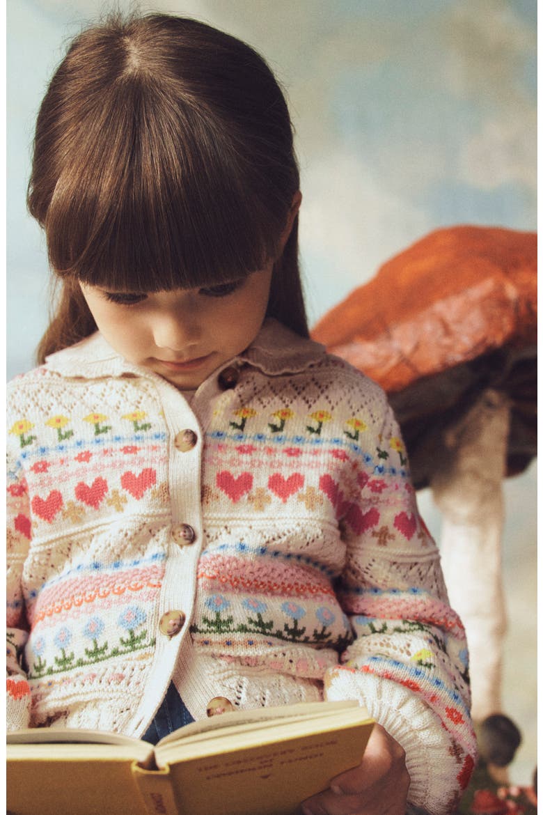 Kids' Collared Fair Isle Cardigan, Alternate, color, OATMEAL FLOWERS FAIR ISLE