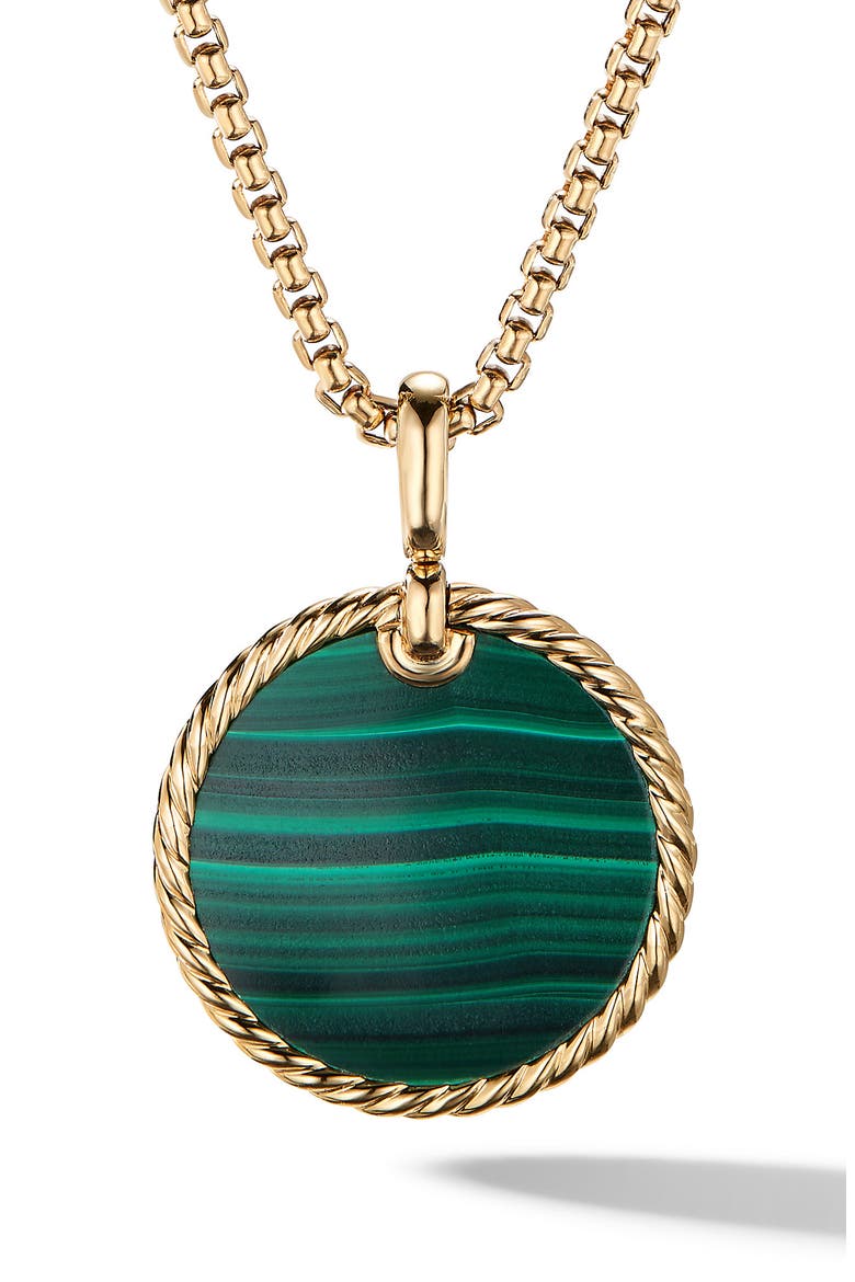 Small Cable 18K Gold Disc Amulet, Main, color, MALACHITE