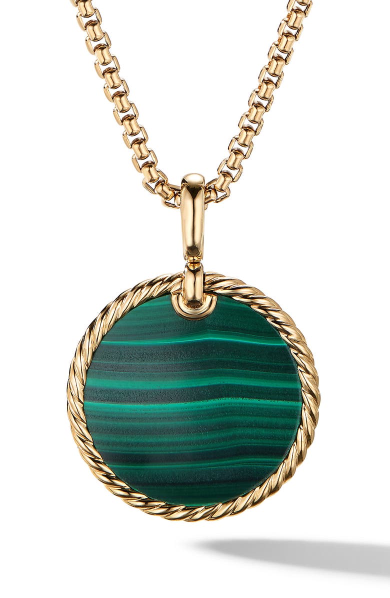 David Yurman Small Cable 18K Gold Disc Amulet, Main, color, Malachite