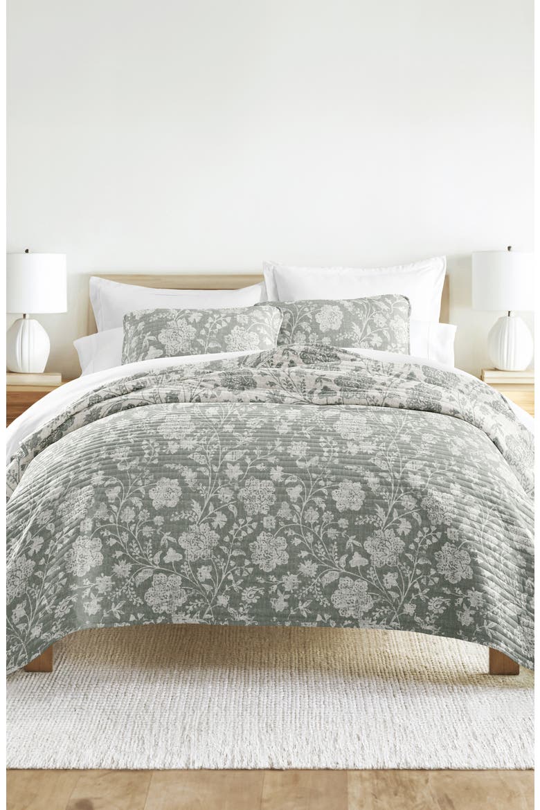 Pattern Reversible Quilt & Sham Set, Alternate, color, FLORAL EUCALYPTUS