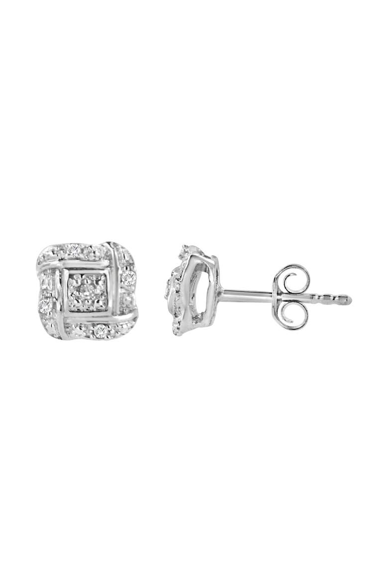 Silver Round Diamond Square Stud Earrings, Alternate, color, White