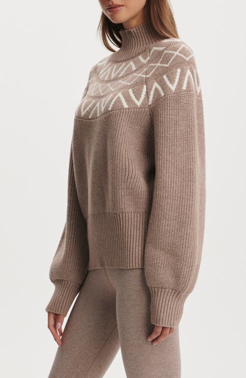 Varley Marcie Fair Isle Yoke Mock Neck Knit Sweater In Brown