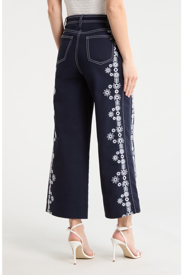 Mazie Eyelet Detail Stretch Cotton Pants, Alternate, color, NAVY/ WHITE