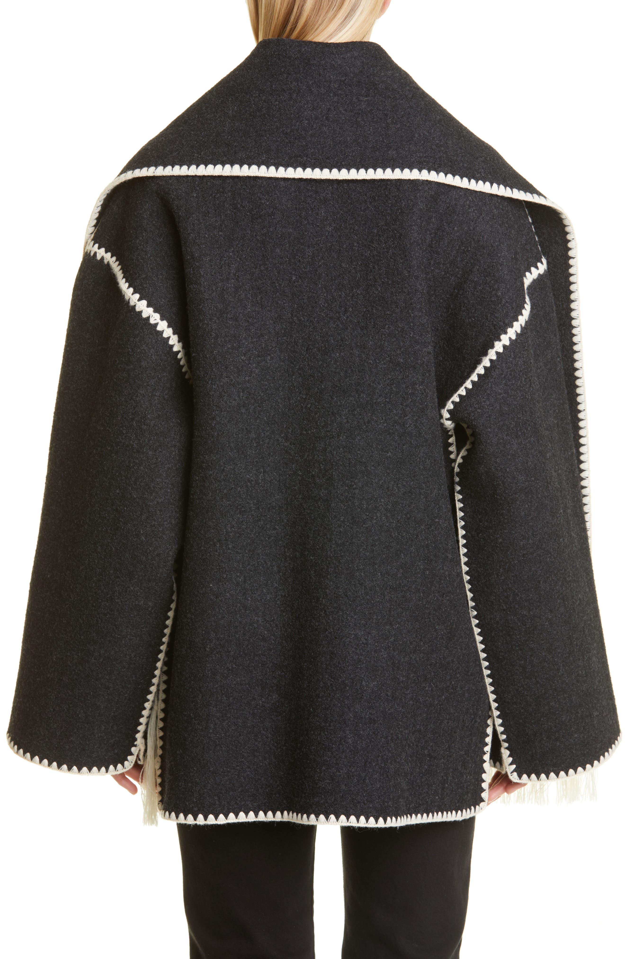 Chain Stitch Wool Blend Scarf Jacket - image 4