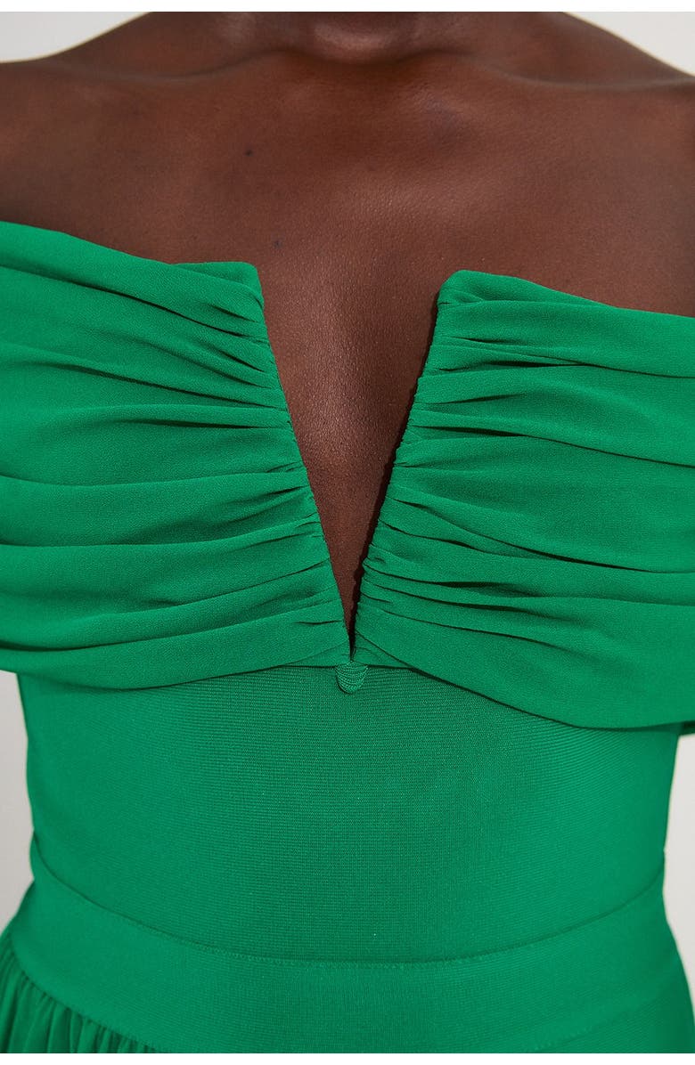 Karen Millen Figure Form Bandage Knit Bardot Dress, Alternate, color, Green