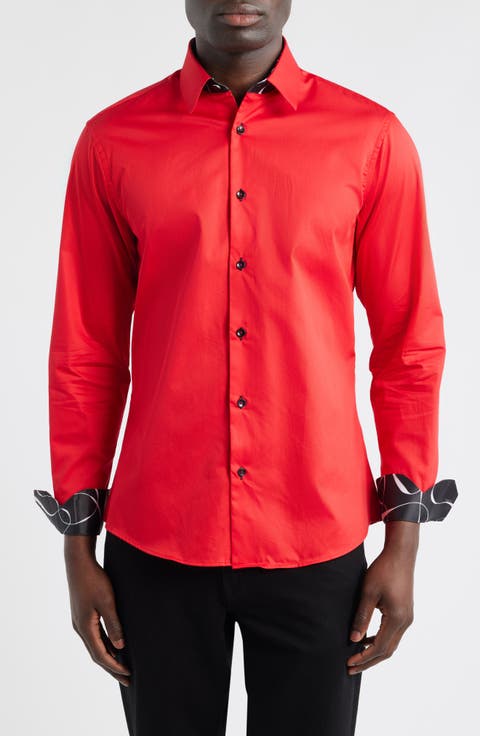 Printed Silk Trim Dress Shirt