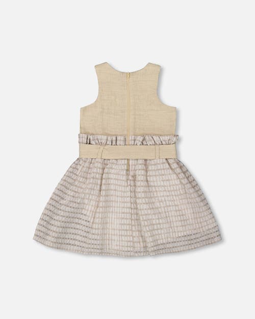 Deux Par Deux Girl's Bi-material Belted Dress Beiges In Beige