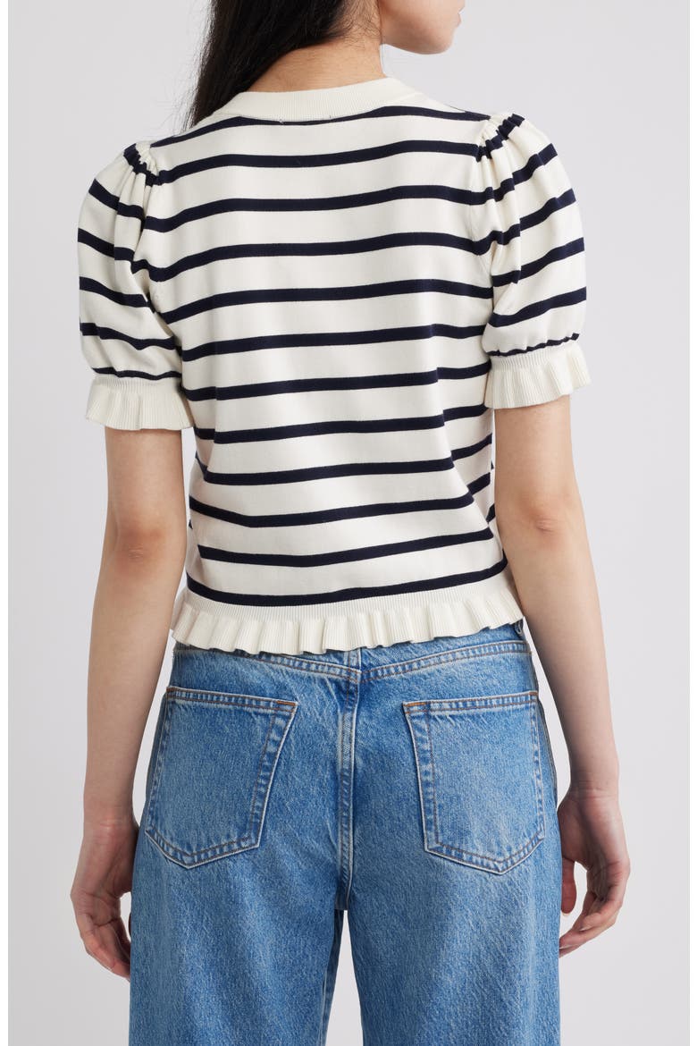 Lora Stripe Short Sleeve Cardigan, Alternate, color, IVORY NAVY STRIPE