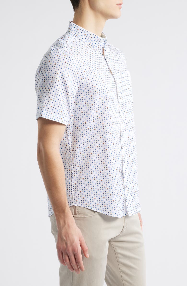 Johnston & Murphy Ditsy Floral Print Short Sleeve Button-Up Shirt, Alternate, color, White Multi