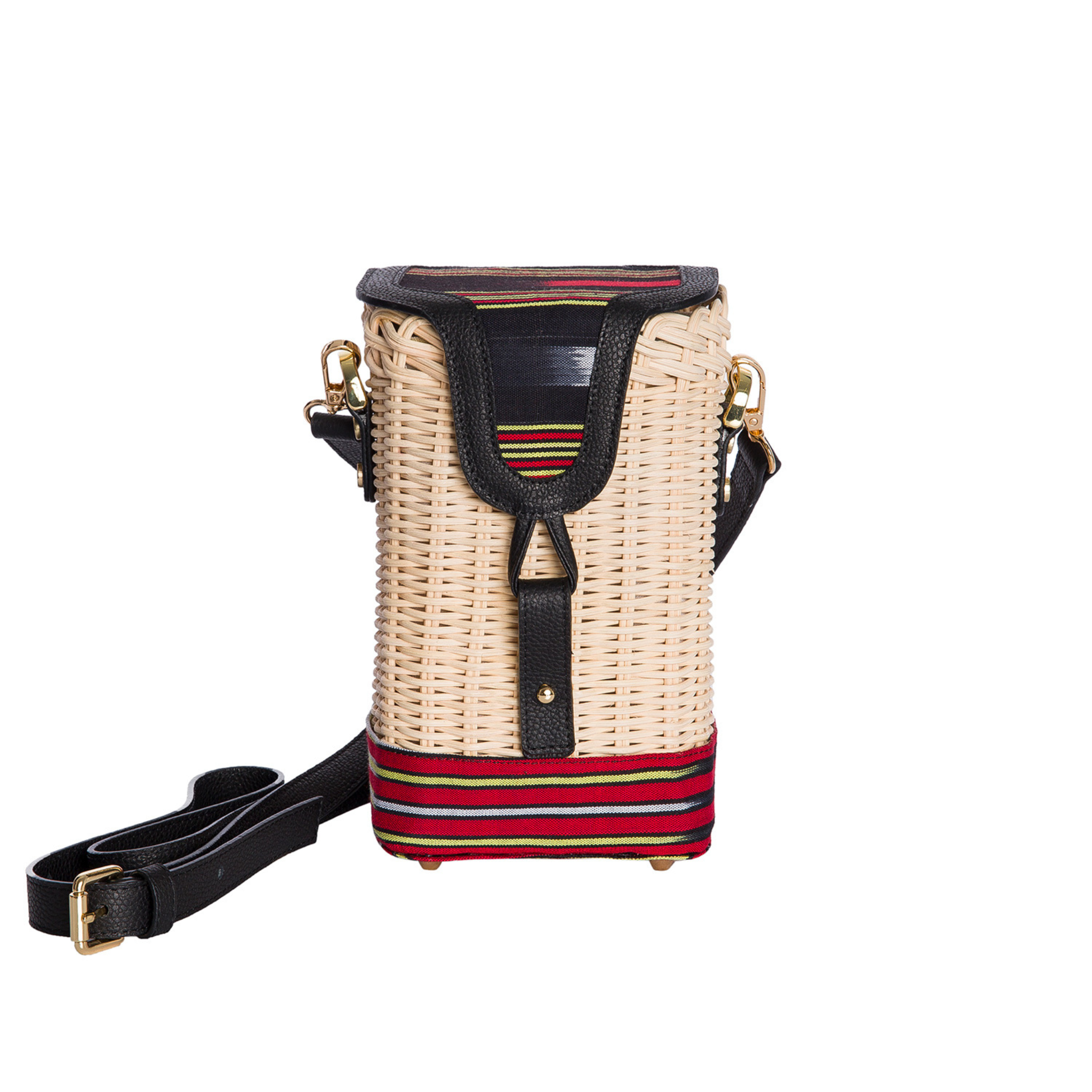 K'Ai & Vrosi Leather & Woven Straw Crossbody Bag in Black 