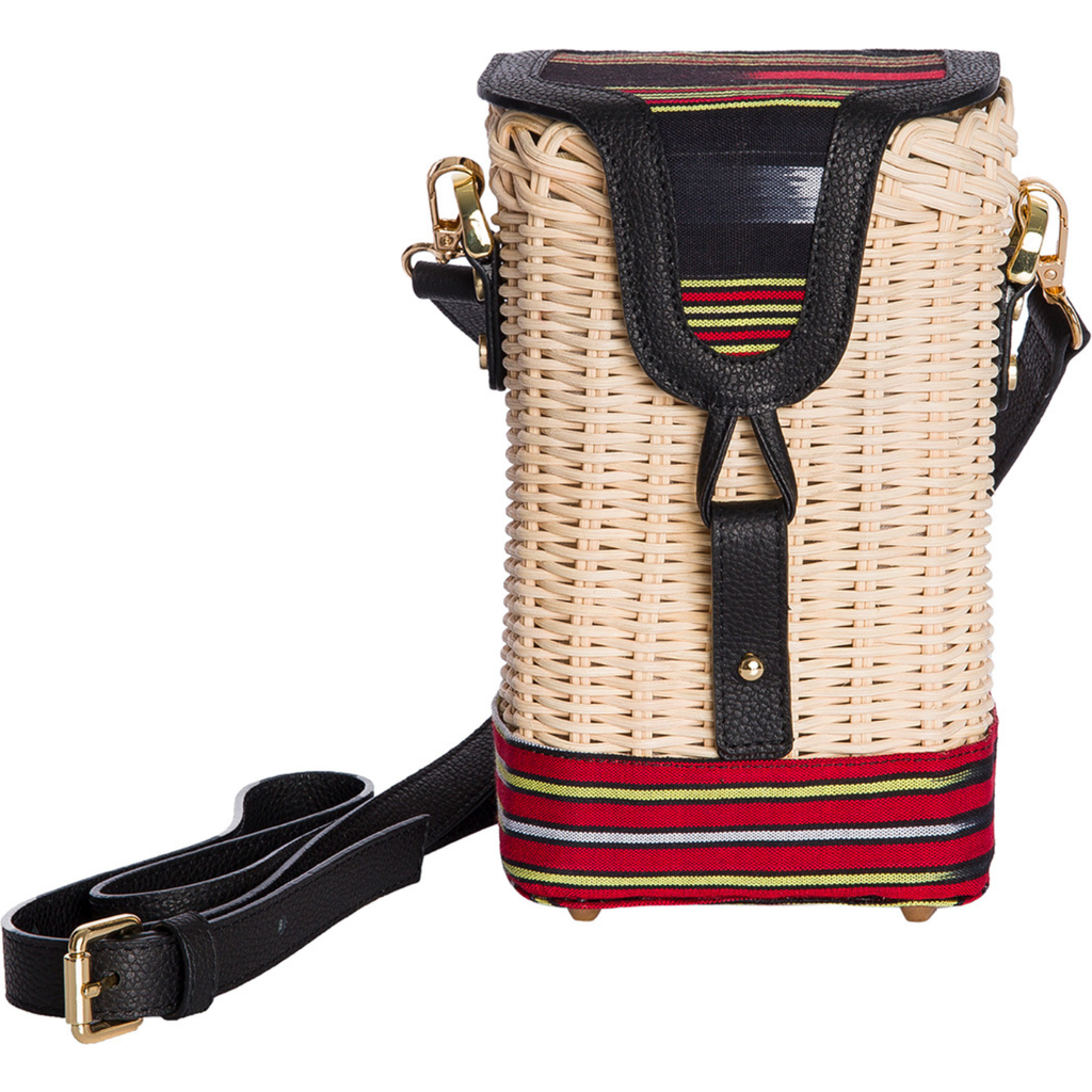 K'Ai & Vrosi Leather & Woven Straw Crossbody Bag in Black  product