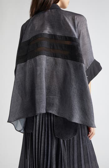 Sacai Mixed Media Denim & Chiffon Shirt | Nordstrom