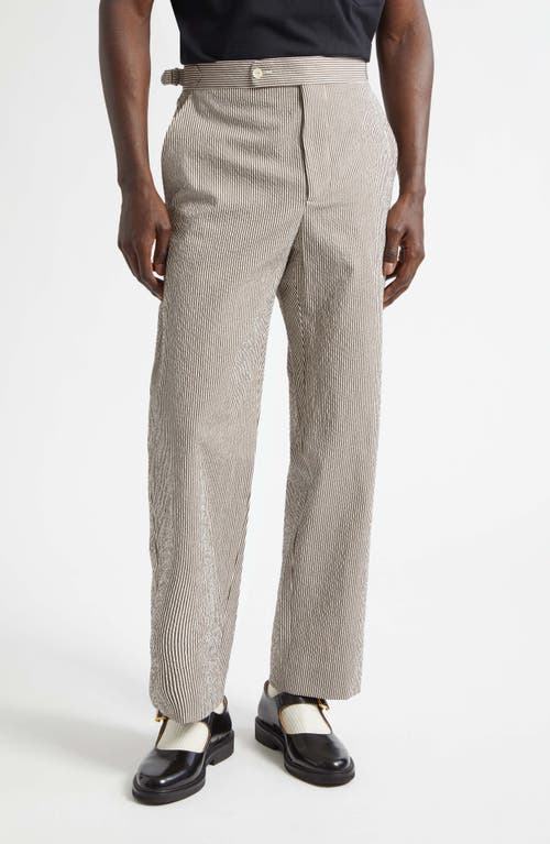 Bode Café Stripe Seersucker Trousers in Brown White at Nordstrom, Size 30