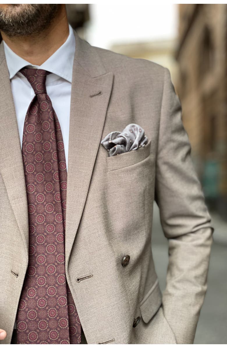 Elizabetta Pascal - Double Sided Silk Pocket Square for Men, Alternate, color, Grey And Bronze