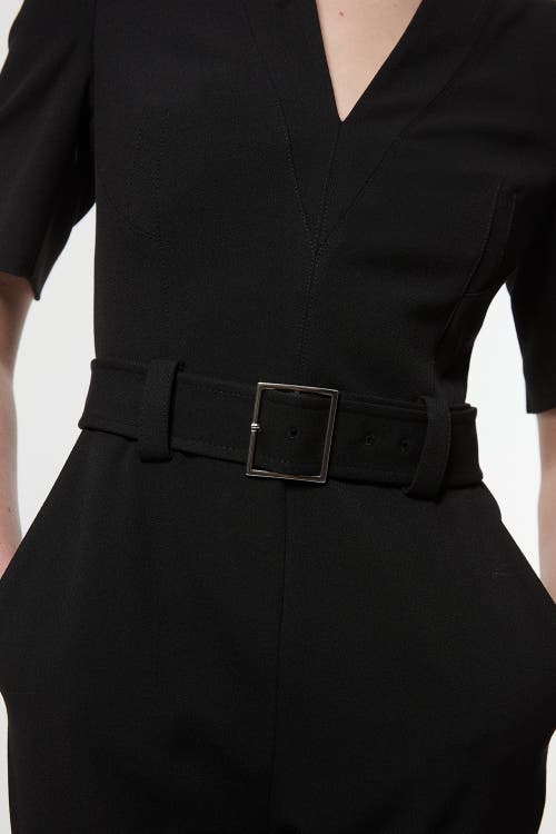 Karen Millen Structured Crepe Forever Belted Jumpsuit In Black