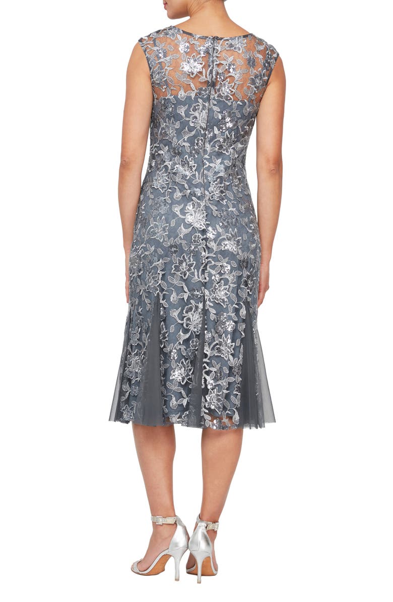 Alex Evenings Cap Sleeve Sequin Embroidered Midi Dress, Alternate, color, 