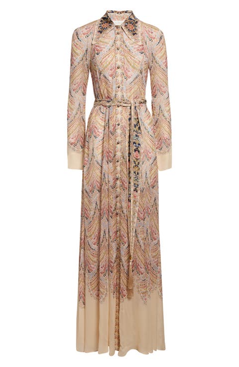 Valiant Deco Print Long Sleeve Maxi Shirtdress