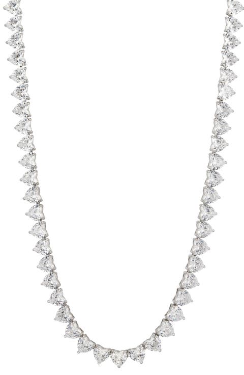 Sterling Silver Heart Cubic Zirconia Tennis Necklace
