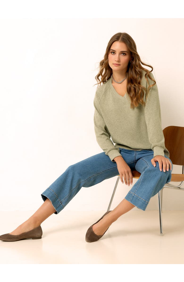 Single Stitch Classic Ribbed V-Neck Sweater, Alternate, color, Black