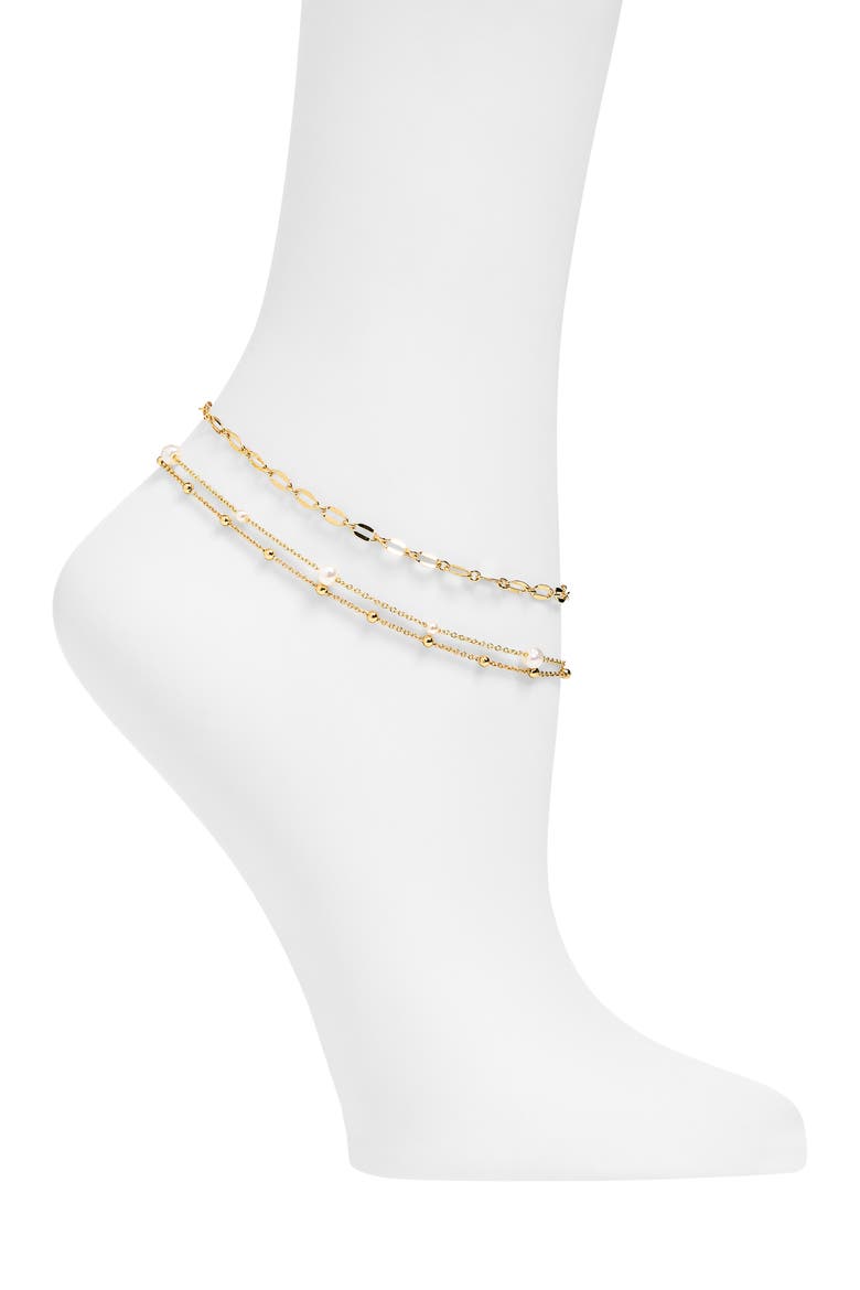 Demi Fine Faux Pearl Multi Strand Anklet, Main, color, WHITE- GOLD