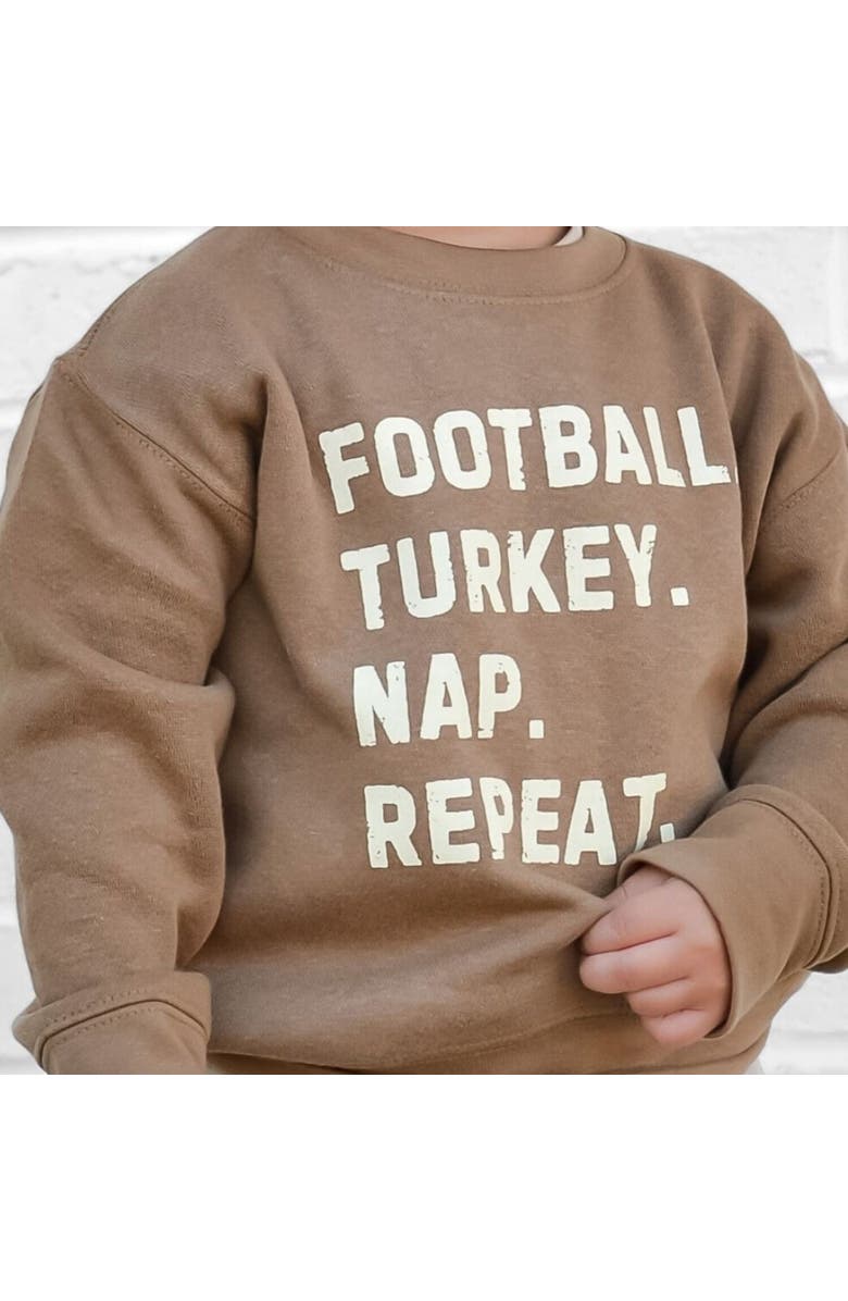 Sweet Wink Football Turkey Nap Repeat Thanksgiving Sweatshirt, Alternate, color, Mocha