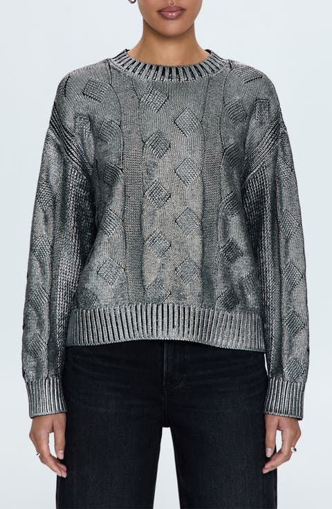 Everly Foil Accent Cotton Crewneck Sweater