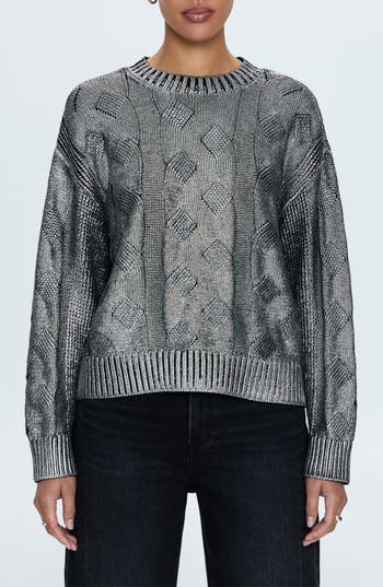 Pistola Everly Foil Accent Cotton Crewneck Sweater In Gilded Midnight