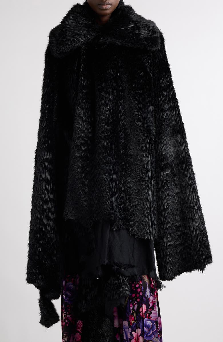 Balenciaga Deconstructed Asymmetric Faux Fur Jacket, Main, color,