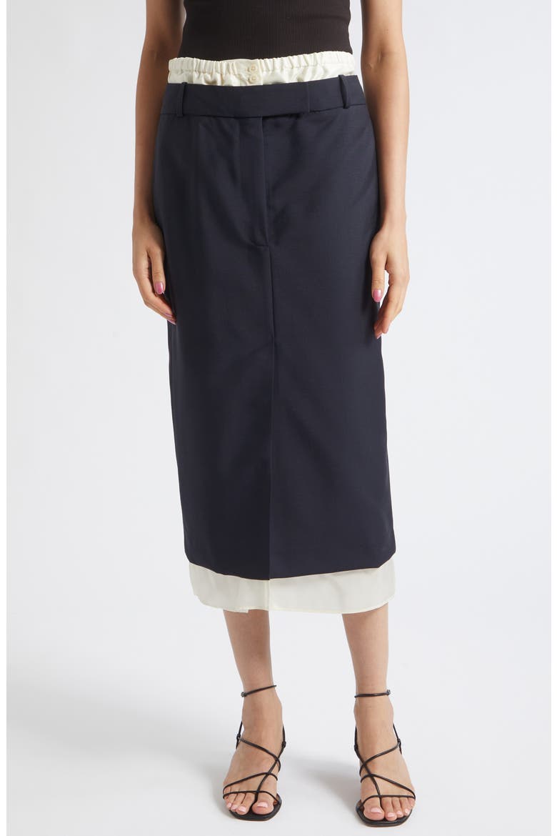 Boxer Detailed Virgin Wool & Mohair Pencil Skirt, Main, color, NAVY