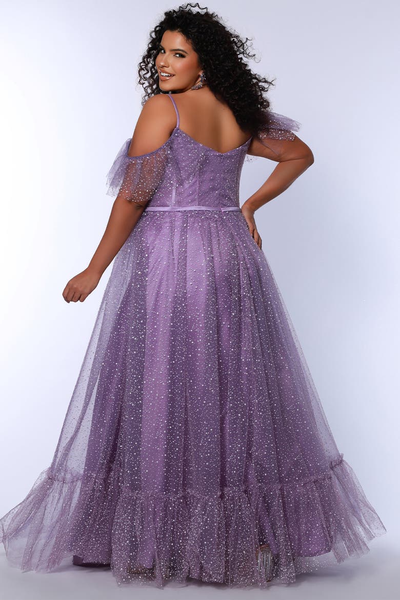 V-Neckline Flutter Sleeve Slim A-line Plus Size Gown, Alternate, color, Lavender
