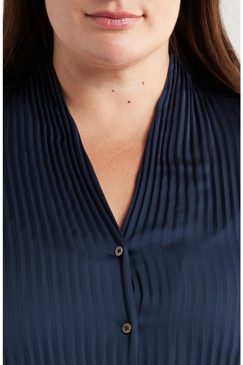 Pleat Satin Shirt, Alternate, color, DARK INDIGO