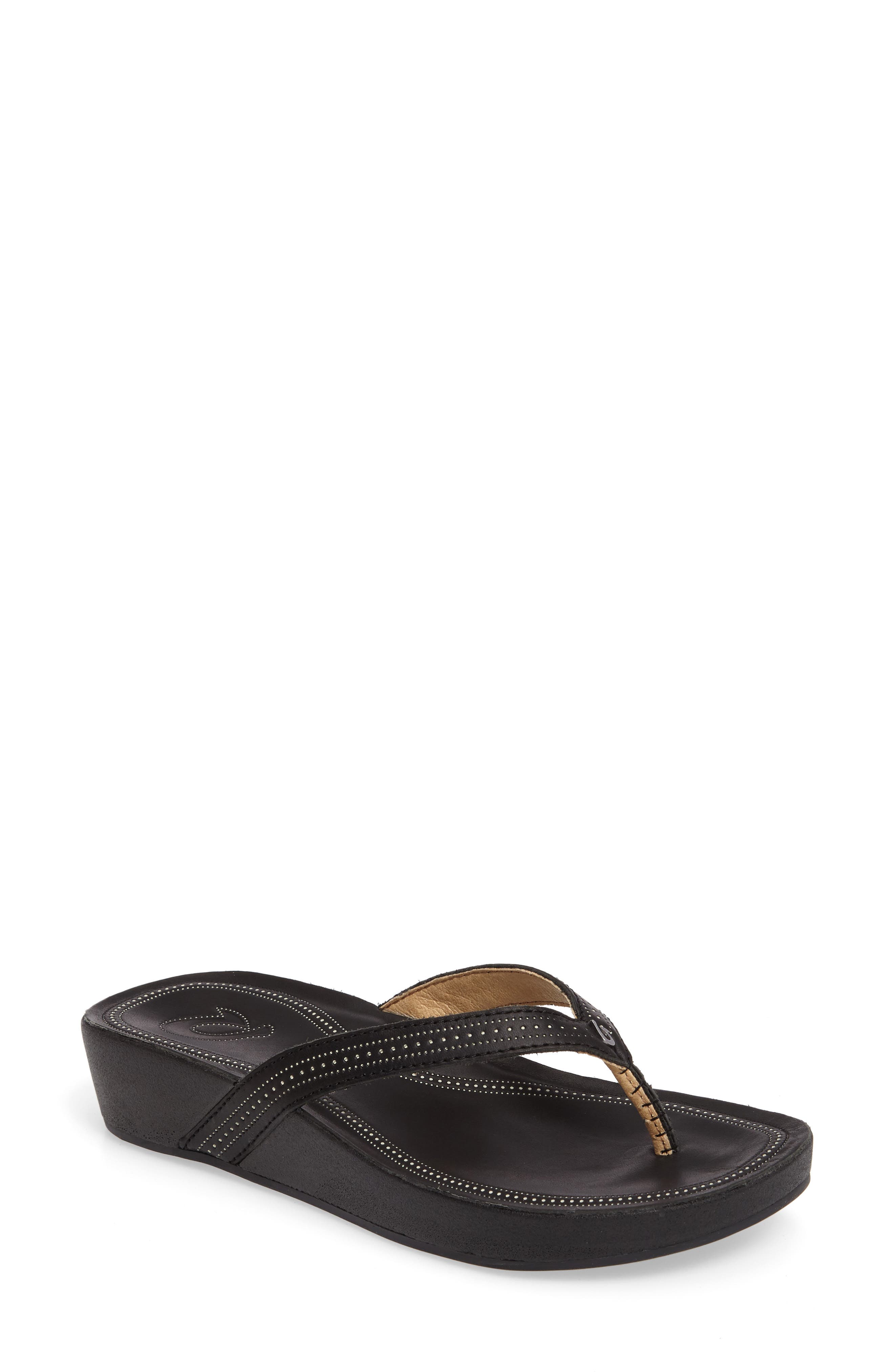 Ola Flip Flop, Main, color, BLACK LEATHER