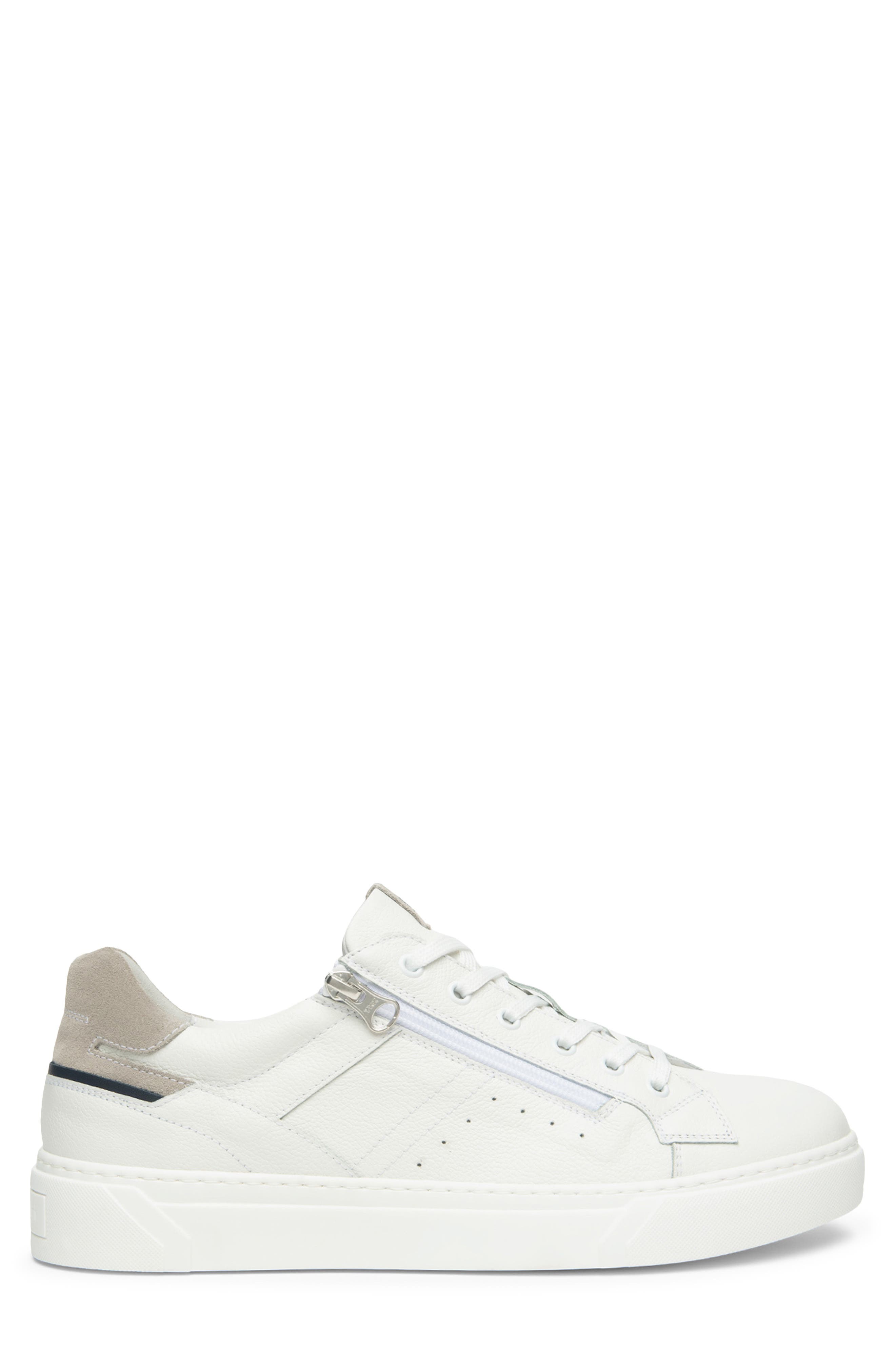 NeroGiardini Low Top Side Zip Sneaker, Alternate, color, White