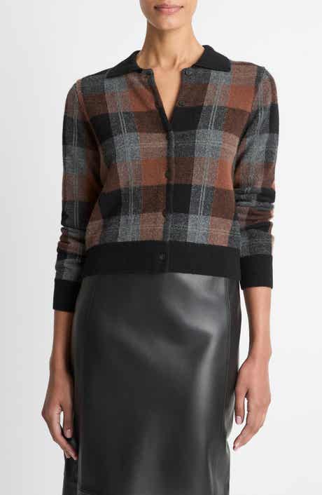 Vince Check Plaid Cashmere Cardigan